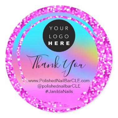 Logo Name Thank You Shopping Glitter Holograph Classic Round Sticker