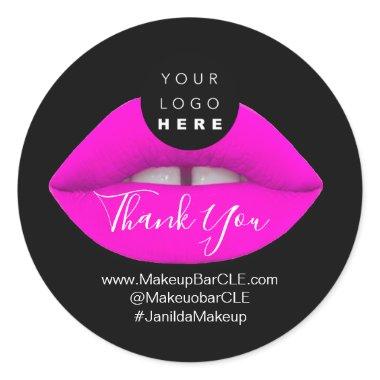 Logo QR Code Name Thank Shopping Pink Lips Classic Round Sticker