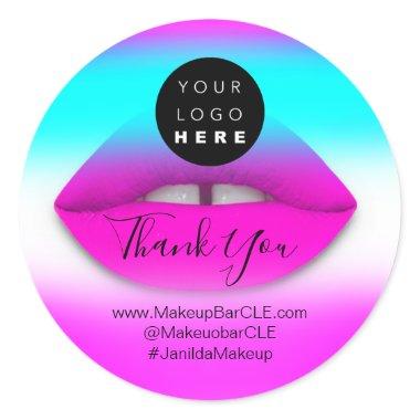 Logo QR Code Name Thank Shopping Pink Lips White Classic Round Sticker