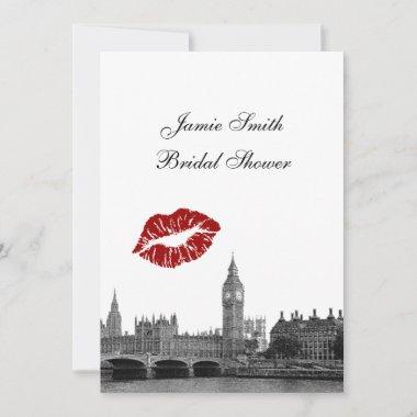 London England Skyline Kiss #1 BW V Bridal Shower Invitations