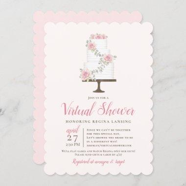 Long Distance Virtual Shower Pink Rose Cake Invitations