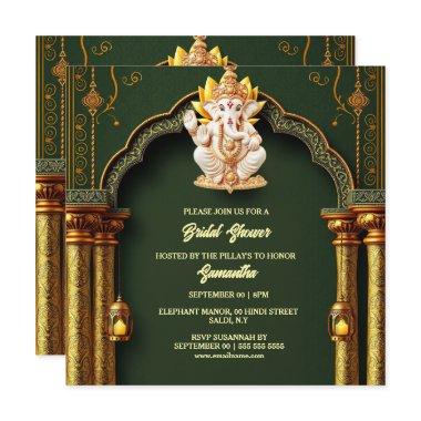 Lord Ganesh green gold paisley elegant arch chic Holiday