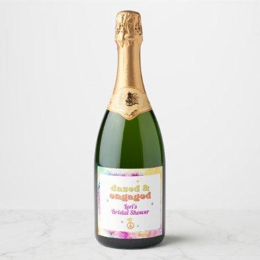 LORI Tie Dye Dazed Engaged 70s Retro Bridal Shower Sparkling Wine Label