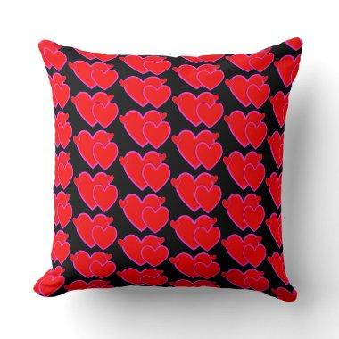 Lots of Love Hearts Red Black Throw Pillow