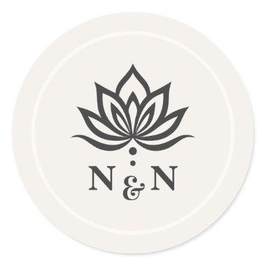 Lotus flower wedding monogram light neutral ivory classic round sticker