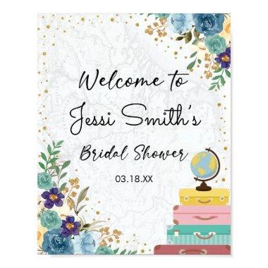 Love Adventure Suitcase Blue Floral  Poster