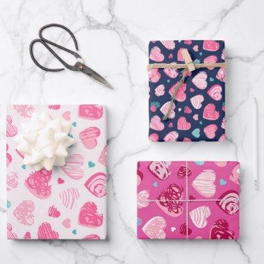Love and Heart Sketch Pink Pattern Valentine's Day Wrapping Paper Sheets