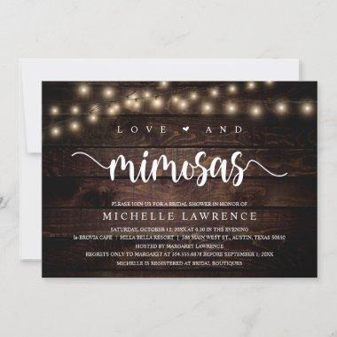 Love and Mimosas, Rustic Bridal Shower Celebration Invitations