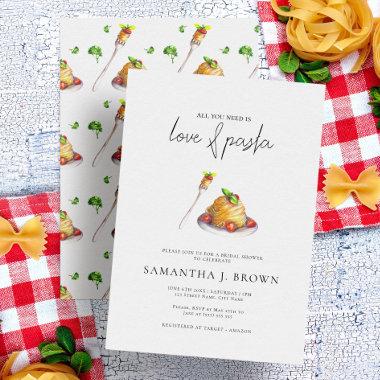 Love and Pasta Watercolor Italian Bridal Shower Invitations