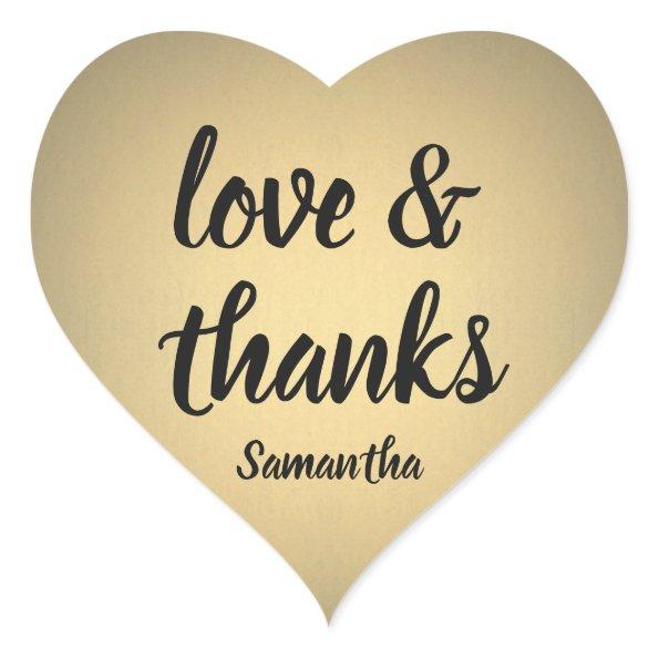 Love and Thanks Black and Gold Faux Foil Thank You Heart Sticker