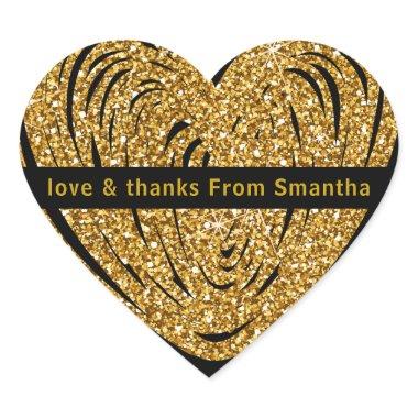 Love and Thanks Black and Gold Faux Foil Thank You Heart Sticker