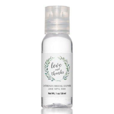 Love and Thanks Greenery Bridal Shower Favor Hand Sanitizer