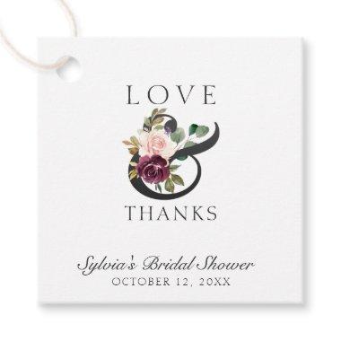Love and Thanks Moody Plum Floral Bridal Shower Favor Tags