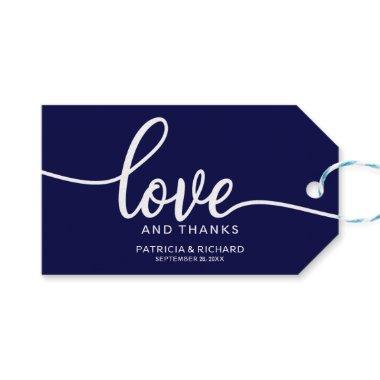 Love and Thanks - Navy Blue Wedding Favor Tags