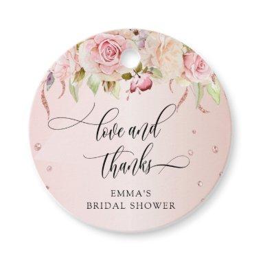 Love and Thanks, Pink and Rose Gold and Floral Favor Tags