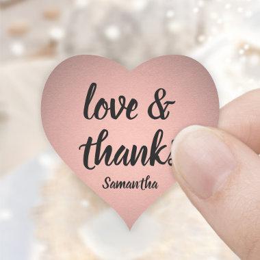 Love and Thanks Pink Rose Gold Faux Foil Thank You Heart Sticker