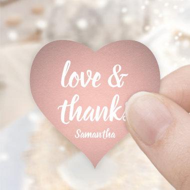 Love and Thanks Pink Rose Gold Faux Foil Thank You Heart Sticker