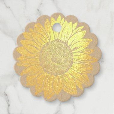 Love and Thanks Rustic Gold Foil Sunflower Wedding Foil Favor Tags