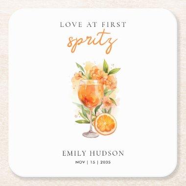 Love at First Spritz Bridal Shower Square Paper Coaster