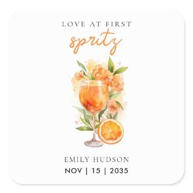 Love at First Spritz Bridal Shower Square Sticker