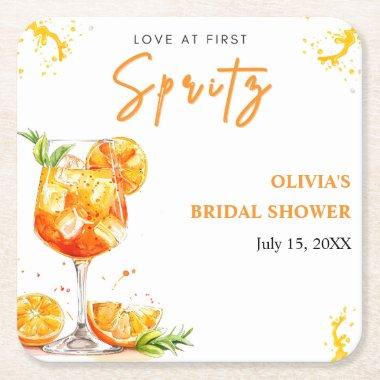 Love at First Spritz Cocktail Orange  Square Paper Coaster