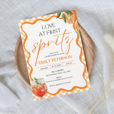 Love at First Spritz Retro Wavy Bridal Shower Invitations