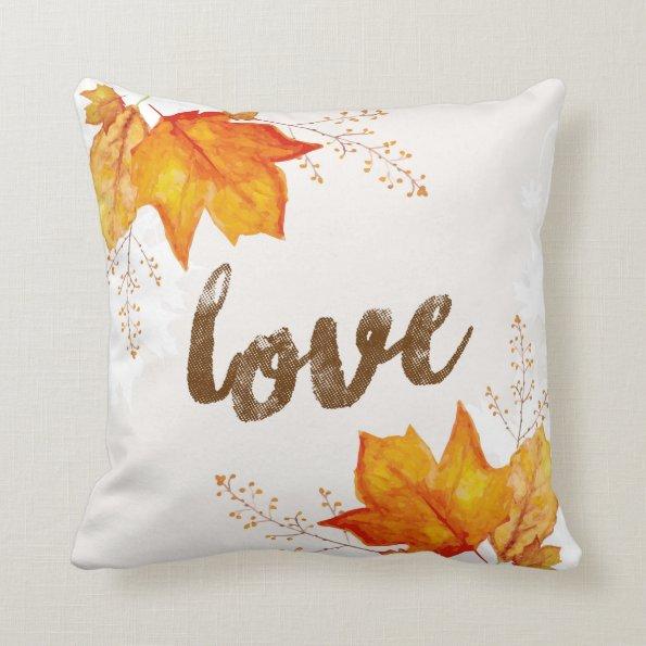 "Love" Autumn Fall Leaves Accent Pillow
