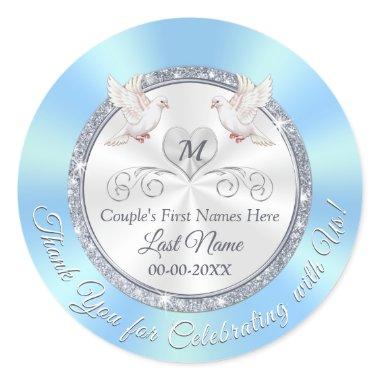 Love Bird Blue White Silver Wedding Favor Stickers