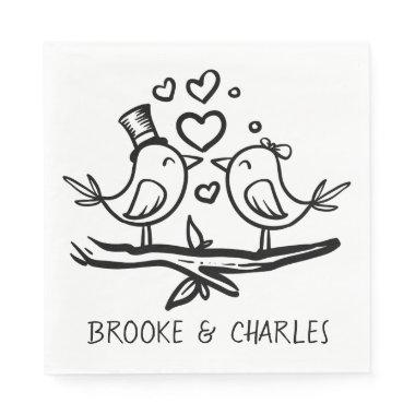 Love Birds Black White Wedding Lovebirds Napkins