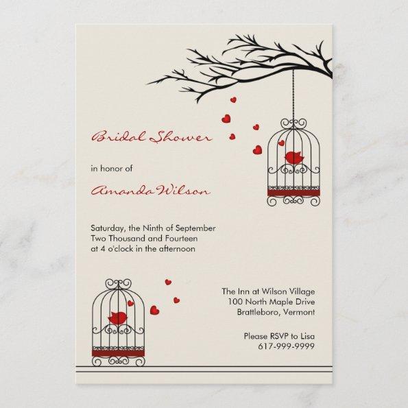 Love Birds in Birdcages Bridal Shower Invitations
