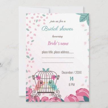 love birds in cage floral bridal shower Invitations