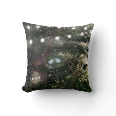 Love Birds + Pine Tree Rustic Night Lights Custom Throw Pillow