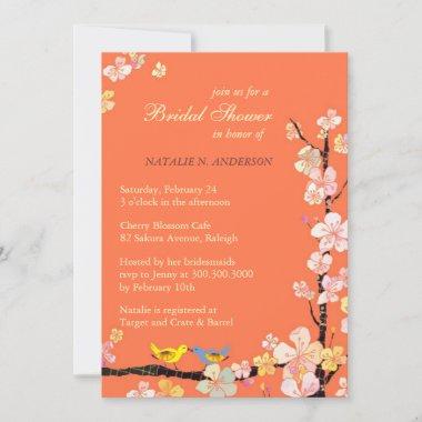 Love Birds Spring Floral Orange Bridal Shower Invitations