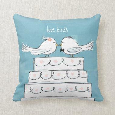 Love Birds Wedding Cake Bride & Groom Kiss Throw Pillow