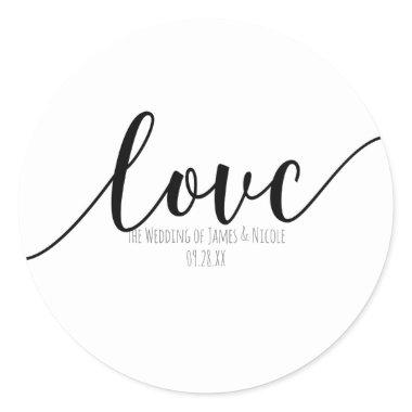 LOVE Black Script Type Elegant Favor Classic Round Sticker