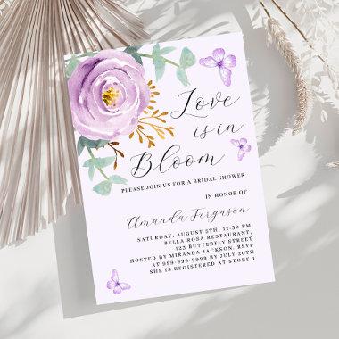 Love Bloom purple rose butterfly Bridal Shower Invitations