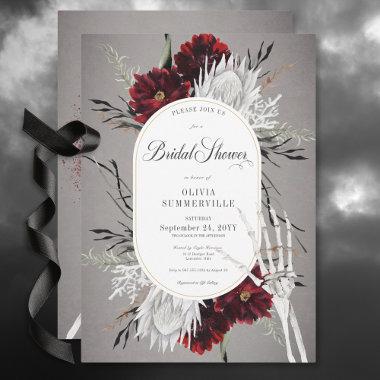 Love & Bones Spooky Red Floral Bridal Shower Invitations