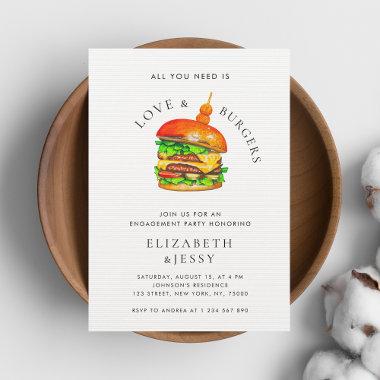 Love & Burgers Monogram I Do BBQ Engagement Party Invitations