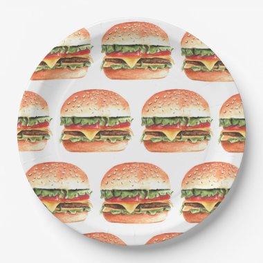 Love + Burgers Picnic BBQ Couples Bridal Shower Paper Plates