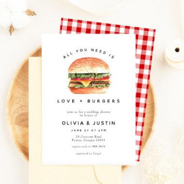 Love + Burgers Picnic BBQ Wedding Shower Invitations