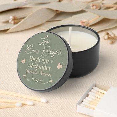 Love Burns Bright Sage Green Custom Wedding Names Mini Candle Favors