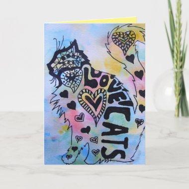 Love Cats Kitty Watercolour and Ink Birthday Invitations