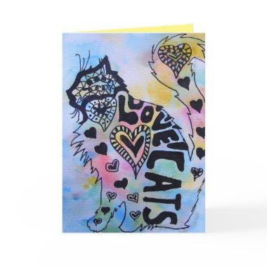 Love Cats Kitty Watercolour and Ink Birthday