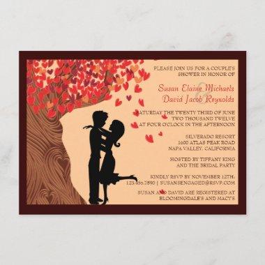 Love Couple Falling Hearts Oak Tree Couples Shower Invitations