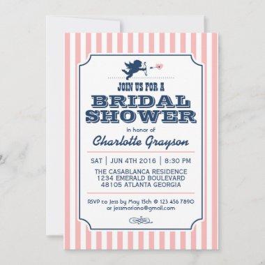 Love Cupid Invitations in Navy Blue and Pink