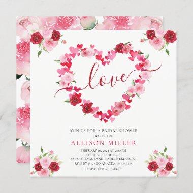 Love Floral Heart Bridal Shower Invitations