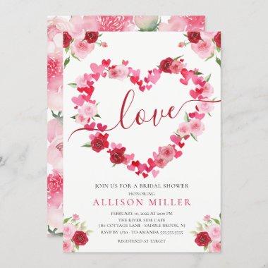 Love Floral Heart Bridal Shower Invitations