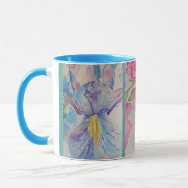 Love Flowers Floral Watercolor Turquoise Blue Mug