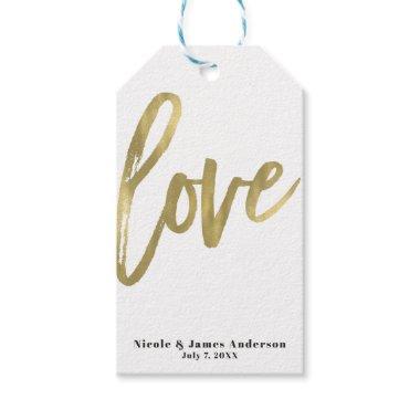 LOVE Gold Modern Brush Typography Wedding Gift Tags