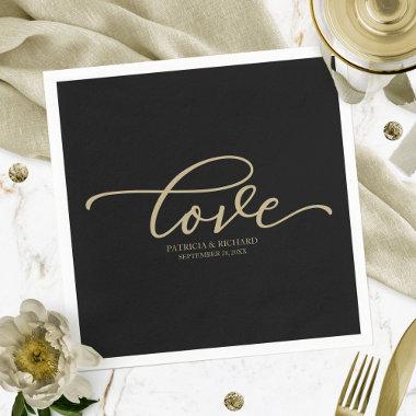 Love - Gold Script Black Wedding Minimalist Napkins